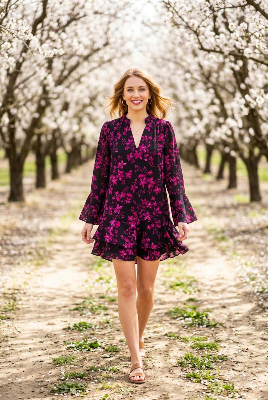 Parker Purple Floral V-neck Flounce Dress Size L